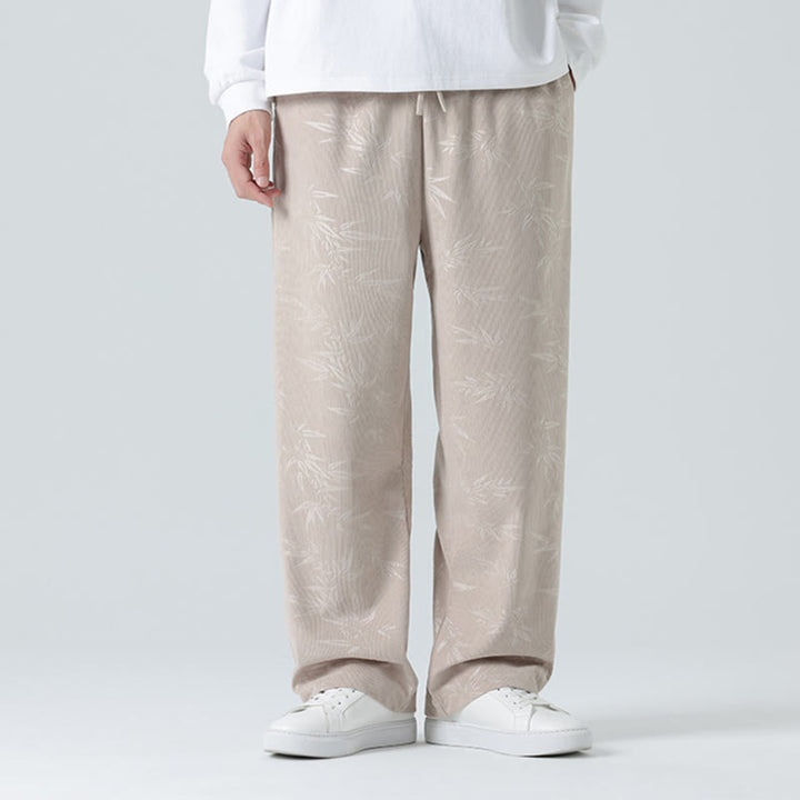 Spodnie męskie szerokie z kieszeniami i wzorem z bambusa i Buddha Stones - image 1