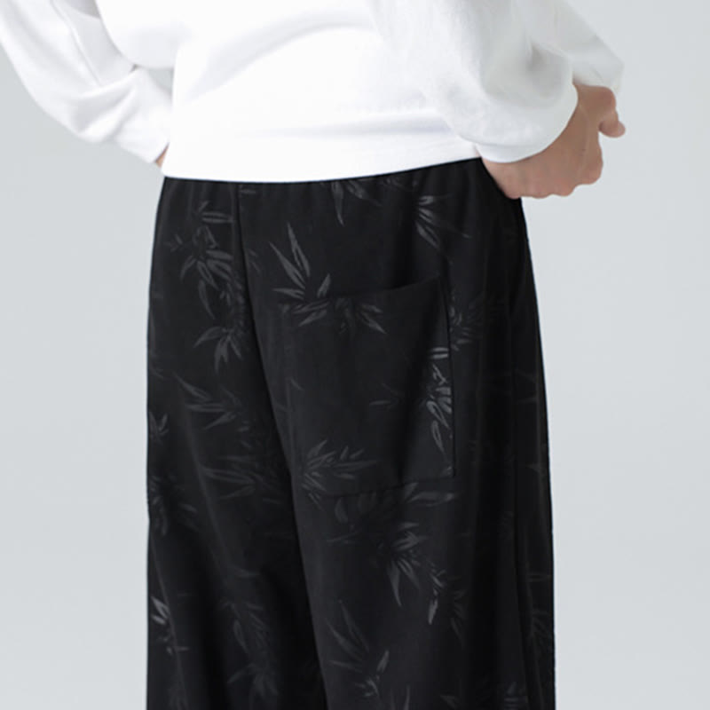 Spodnie męskie szerokie z kieszeniami i wzorem z bambusa i Buddha Stones - image 17