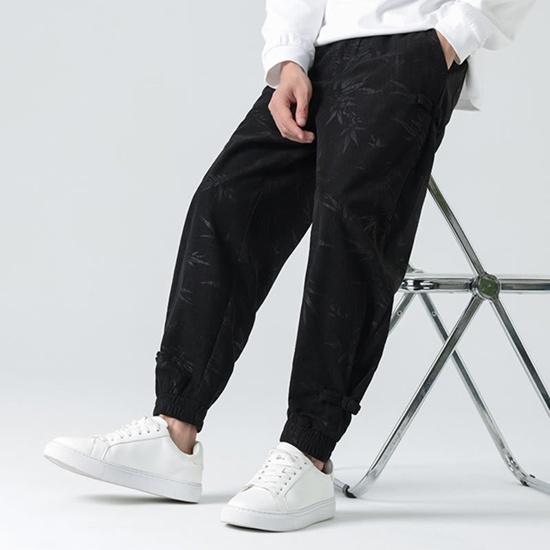 Spodnie sztruksowe męskie z kieszeniami i guzikami żaby z Buddha Stones na jesień i zimę z bambusa - Czarny - US/UK/AU46， EU56 (5XL) - image 8