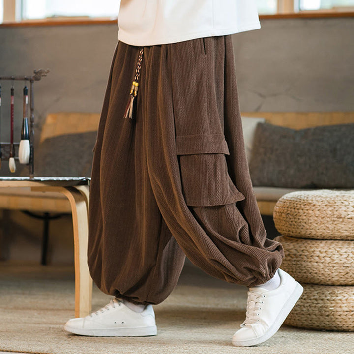 Spodnie cargo męskie sztruksowe z ściągaczem i kieszeniami, jesień/zima, Buddha Stones - Sjena - US/UK/AU46， EU56 (5XL) - image 14