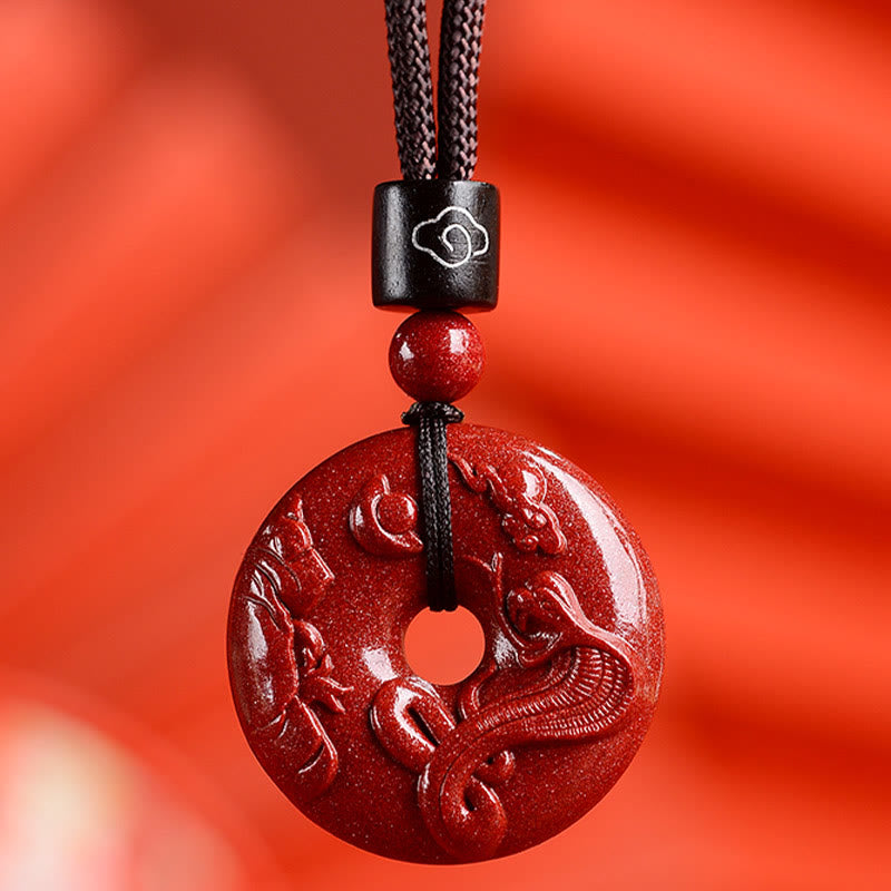 Buddha Stones Chiński Zodiak Cynober Klamra Spokoju Naszyjnik Wisiorek - Wąż - Mały 28*8mm - image 0