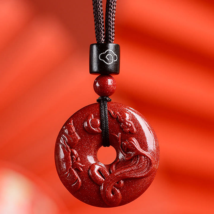 Buddha Stones Chiński Zodiak Cynober Klamra Spokoju Naszyjnik Wisiorek - Wąż - Mały 28*8mm - image 0
