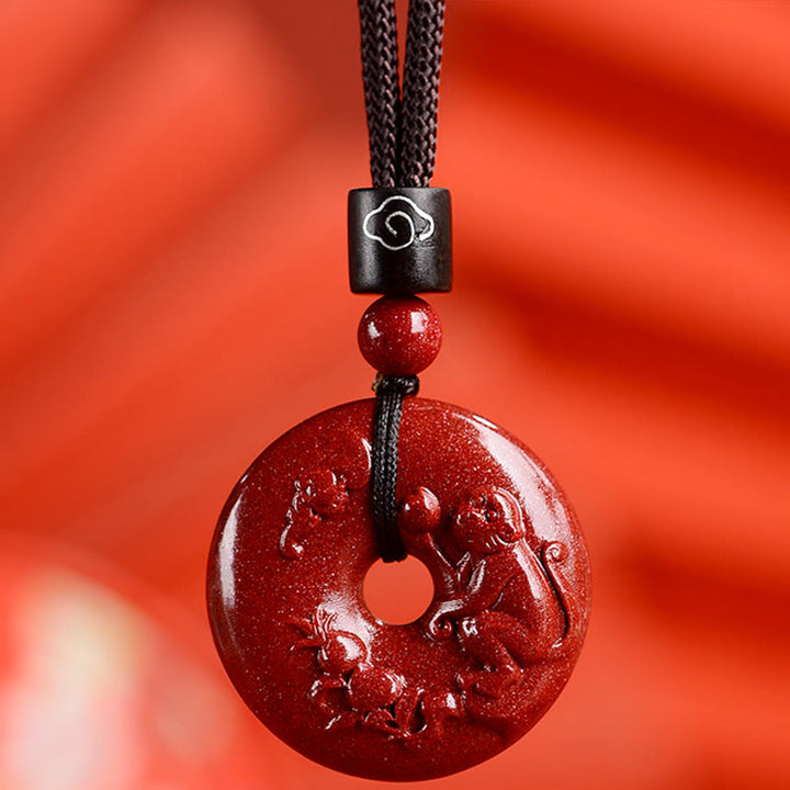 Buddha Stones Chiński Zodiak Cynober Klamra Spokoju Naszyjnik Wisiorek - Małpa - Mały 28*8mm - image 30