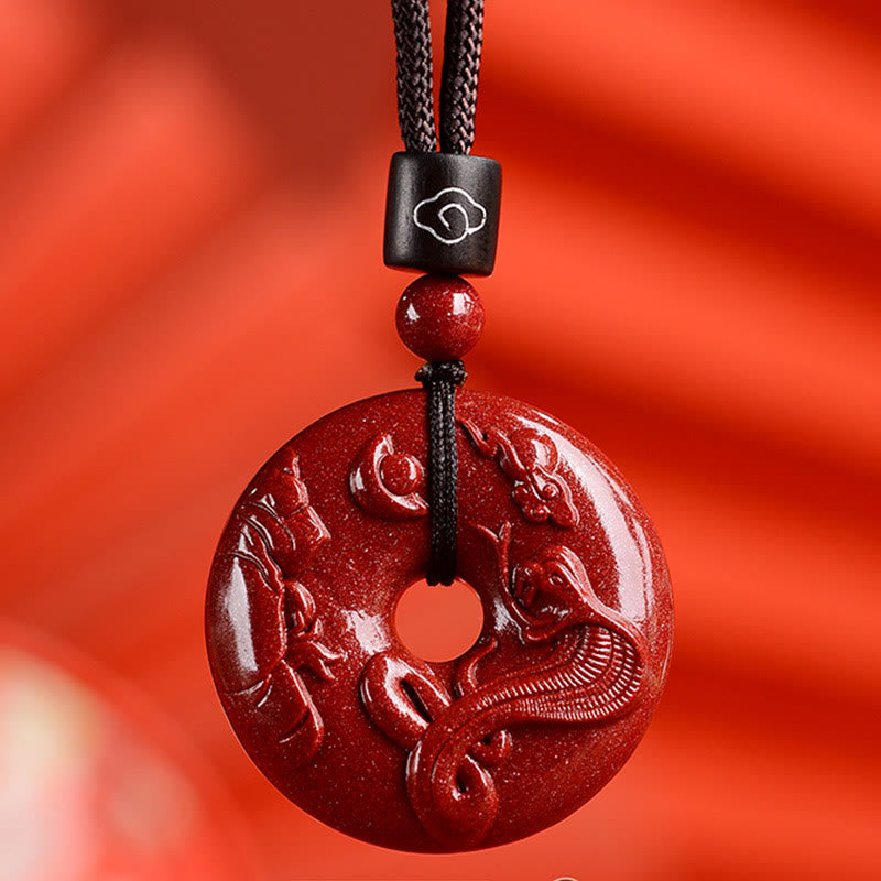 Buddha Stones Chiński Zodiak Cynober Klamra Spokoju Naszyjnik Wisiorek - Wąż - Średni 32*9mm - image 1