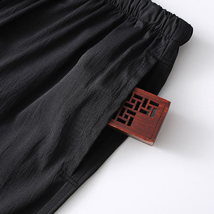 Buddha Stones 2-częściowy Tang Suit Tradycyjny Żabkowy Guzik Męski Długi Rękaw Koszula Spodnie Odzież Zestaw - image 12