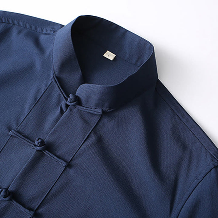 Buddha Stones 2-częściowy Tang Suit Tradycyjny Żabkowy Guzik Męski Długi Rękaw Koszula Spodnie Odzież Zestaw - image 2