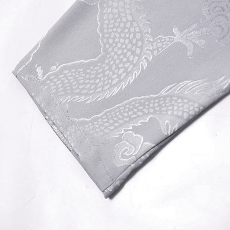 Buddha Stones 2-częściowy Tang Suit Dragon Frog-Button Męska koszula z długim rękawem i spodniami Zestaw ubrań - image 14