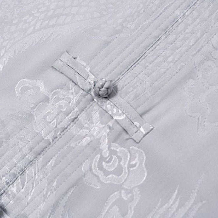 Buddha Stones 2-częściowy Tang Suit Dragon Frog-Button Męska koszula z długim rękawem i spodniami Zestaw ubrań - image 11