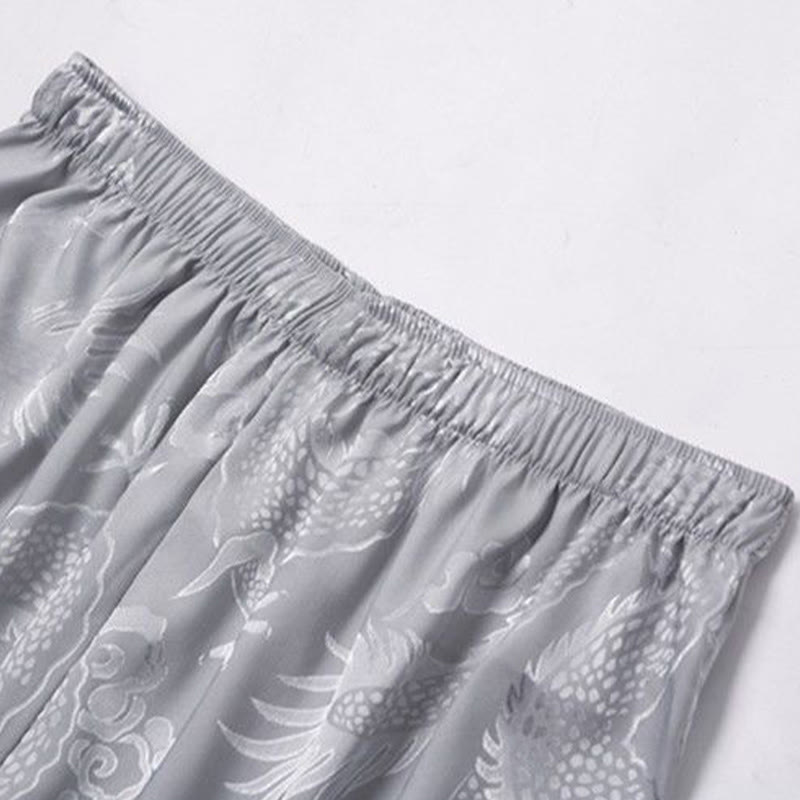 Buddha Stones 2-częściowy Tang Suit Dragon Frog-Button Męska koszula z długim rękawem i spodniami Zestaw ubrań - image 13