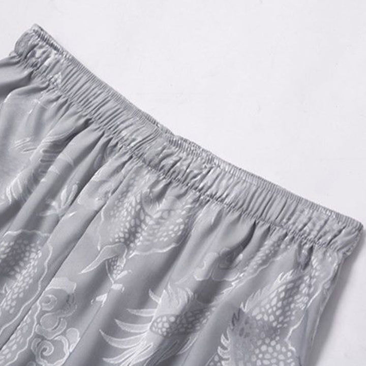 Buddha Stones 2-częściowy Tang Suit Dragon Frog-Button Męska koszula z długim rękawem i spodniami Zestaw ubrań - image 13