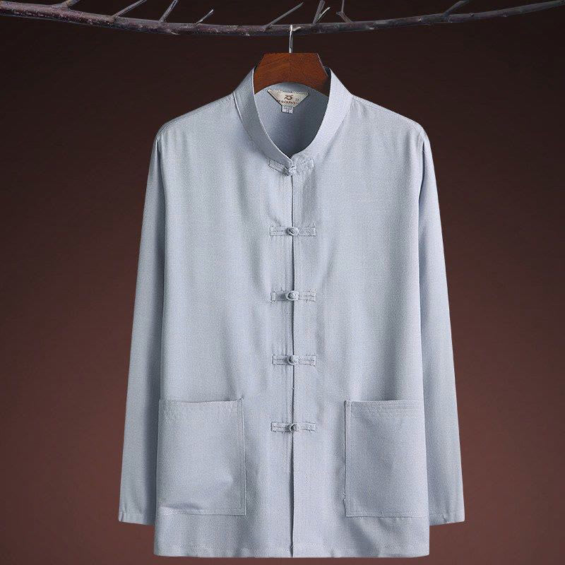 Buddha Stones, 2-częściowy zestaw Tang Suit, jednolity kolor, męska koszula z długim rękawem i spodniami, zapinana na guziki żaby - image 5