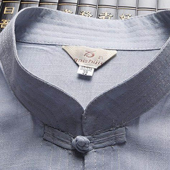 Buddha Stones, 2-częściowy zestaw Tang Suit, jednolity kolor, męska koszula z długim rękawem i spodniami, zapinana na guziki żaby - image 6