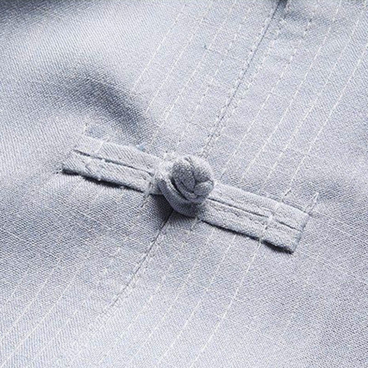 Buddha Stones, 2-częściowy zestaw Tang Suit, jednolity kolor, męska koszula z długim rękawem i spodniami, zapinana na guziki żaby - image 8