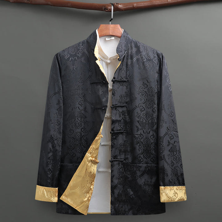 Koszula męska z długim rękawem i kieszeniami, z motywem ryby Koi, z motywem żaby i Buddha Stones - Czarny - US/UK/AU42， EU52 (3XL) - image 0