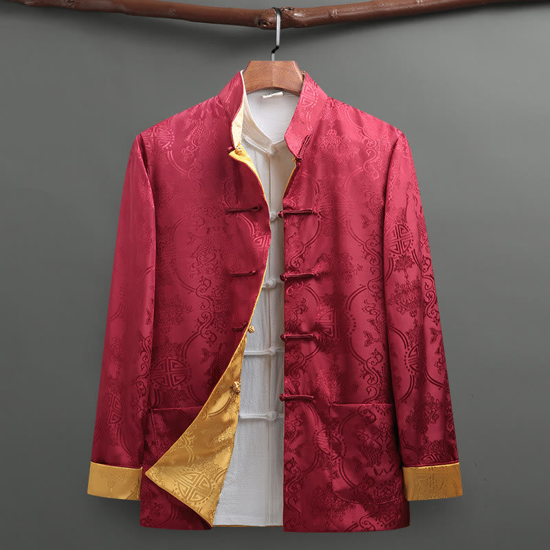 Koszula męska z długim rękawem i kieszeniami, z motywem ryby Koi, z motywem żaby i Buddha Stones - Karmazynowy - US/UK/AU42， EU52 (3XL) - image 9