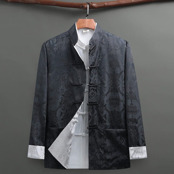 Koszula męska z długim rękawem i kieszeniami, z motywem ryby Koi, z motywem żaby i Buddha Stones - Szary - US/UK/AU42， EU52 (3XL) - image 10