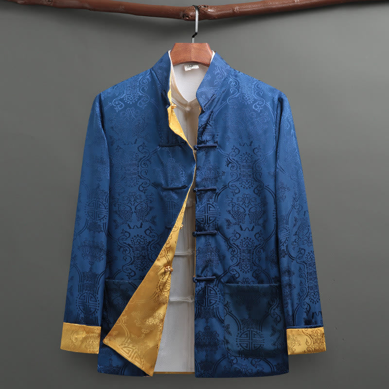 Koszula męska z długim rękawem i kieszeniami, z motywem ryby Koi, z motywem żaby i Buddha Stones - RoyalBlue - US/UK/AU42， EU52 (3XL) - image 1