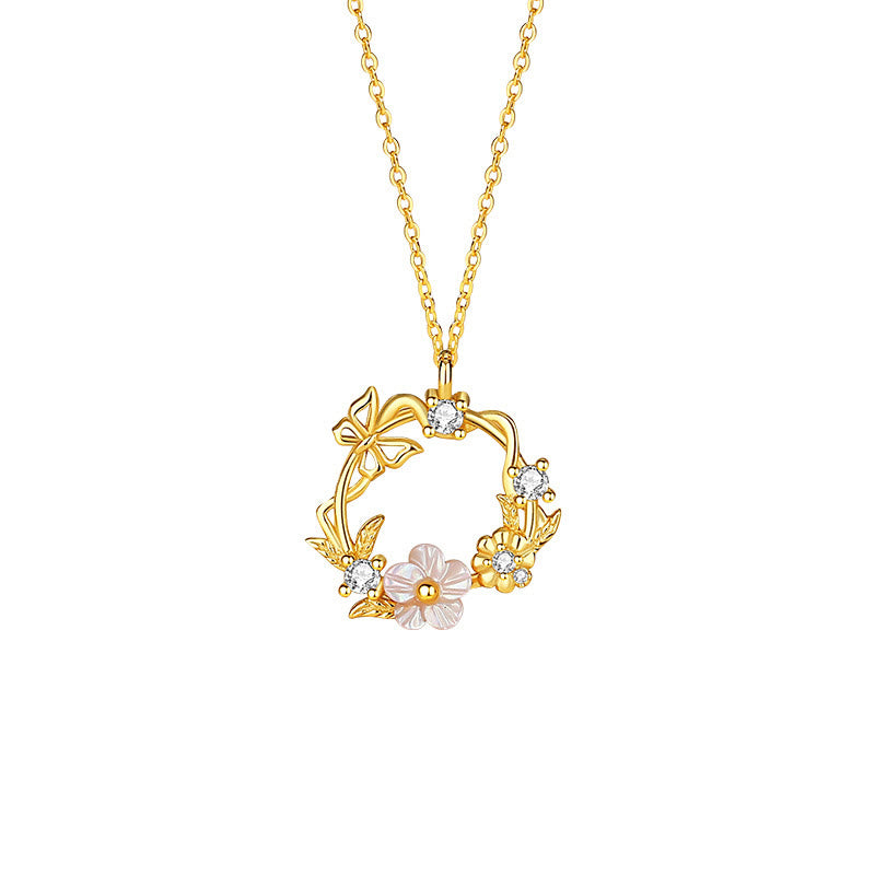 Buddha Stones 925 Srebro Sterling Cyrkonia Muszla Motyl Brzoskwiniowy Kwiat Błogosławieństwo Naszyjnik Wisiorek - image 6