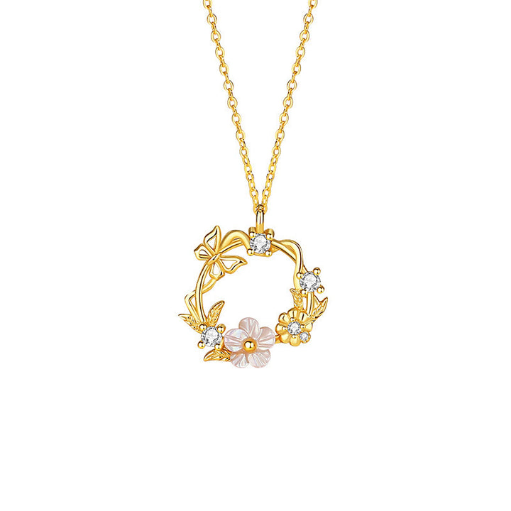 Buddha Stones 925 Srebro Sterling Cyrkonia Muszla Motyl Brzoskwiniowy Kwiat Błogosławieństwo Naszyjnik Wisiorek - image 6