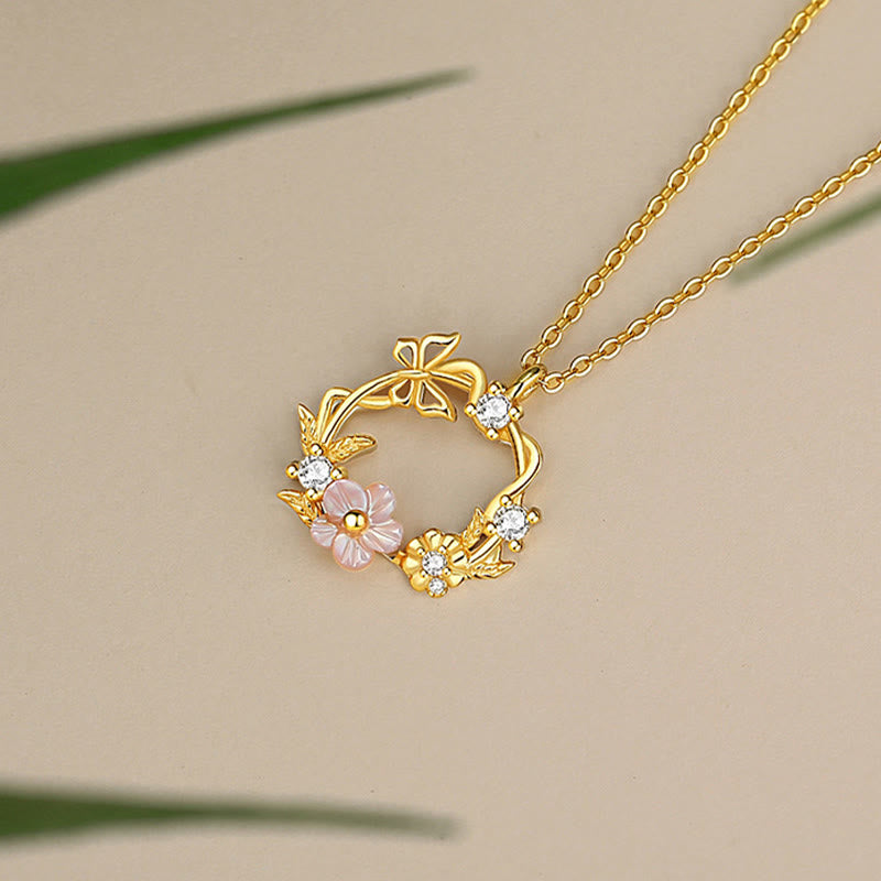 Buddha Stones 925 Srebro Sterling Cyrkonia Muszla Motyl Brzoskwiniowy Kwiat Błogosławieństwo Naszyjnik Wisiorek - image 2