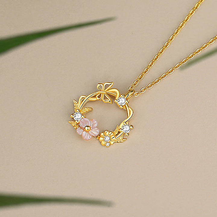 Buddha Stones 925 Srebro Sterling Cyrkonia Muszla Motyl Brzoskwiniowy Kwiat Błogosławieństwo Naszyjnik Wisiorek - image 2