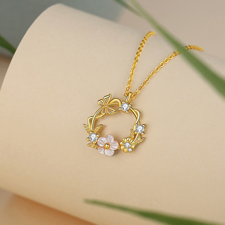 Buddha Stones 925 Srebro Sterling Cyrkonia Muszla Motyl Brzoskwiniowy Kwiat Błogosławieństwo Naszyjnik Wisiorek - image 3