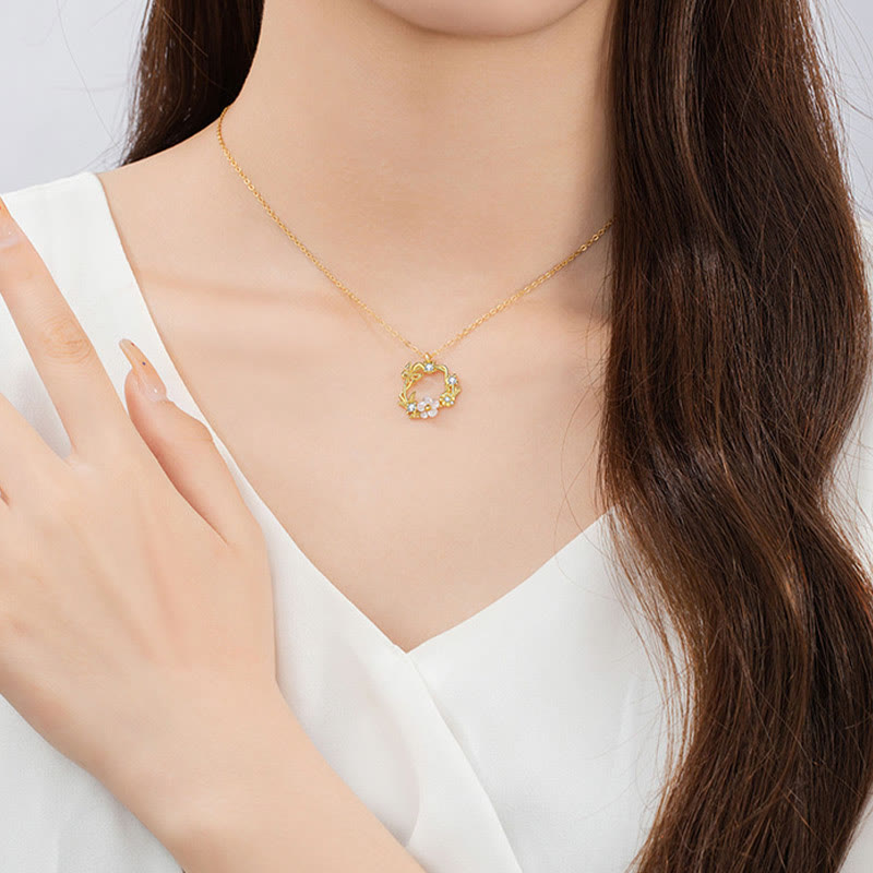 Buddha Stones 925 Srebro Sterling Cyrkonia Muszla Motyl Brzoskwiniowy Kwiat Błogosławieństwo Naszyjnik Wisiorek - image 7