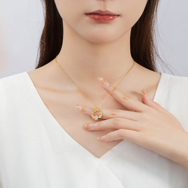 Buddha Stones 925 Srebro Sterling Cyrkonia Muszla Motyl Brzoskwiniowy Kwiat Błogosławieństwo Naszyjnik Wisiorek - image 8