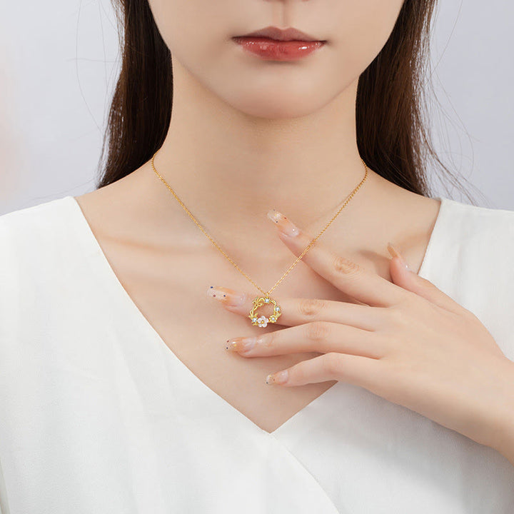 Buddha Stones 925 Srebro Sterling Cyrkonia Muszla Motyl Brzoskwiniowy Kwiat Błogosławieństwo Naszyjnik Wisiorek - image 8