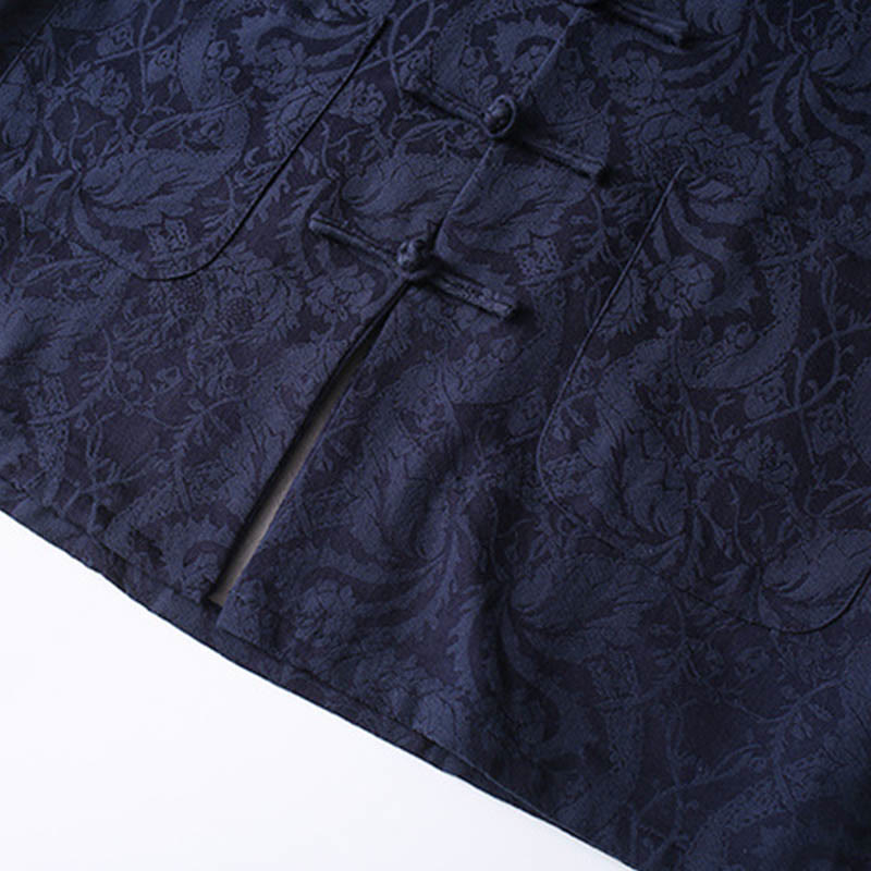 Buddha Stones 2 szt. męski garnitur Tang żakardowy wzór winorośli żaba-guzik bawełniany długi rękaw koszula spodnie zestaw - image 7