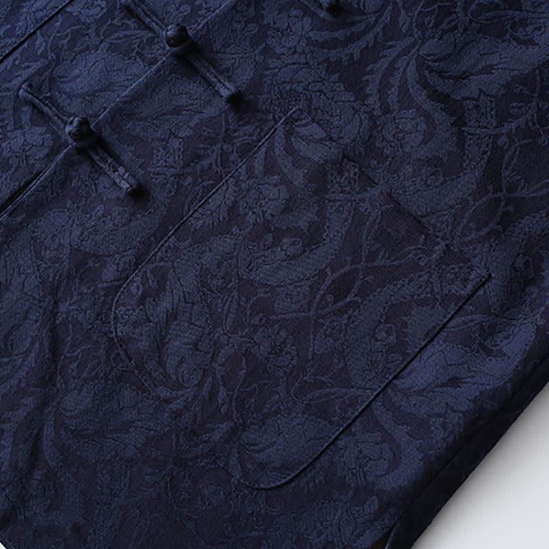 Buddha Stones 2 szt. męski garnitur Tang żakardowy wzór winorośli żaba-guzik bawełniany długi rękaw koszula spodnie zestaw - image 5