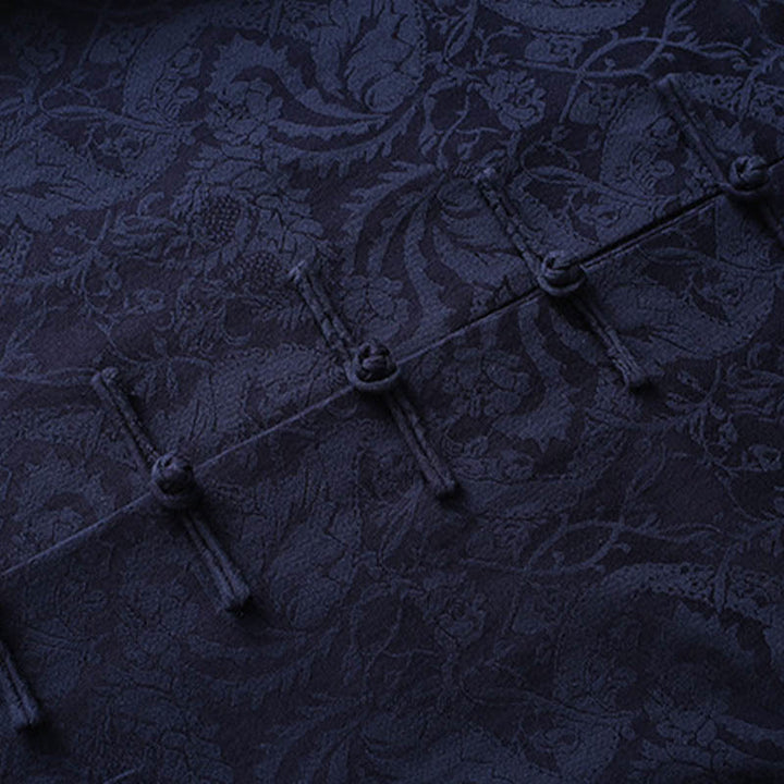 Buddha Stones 2 szt. męski garnitur Tang żakardowy wzór winorośli żaba-guzik bawełniany długi rękaw koszula spodnie zestaw - image 4