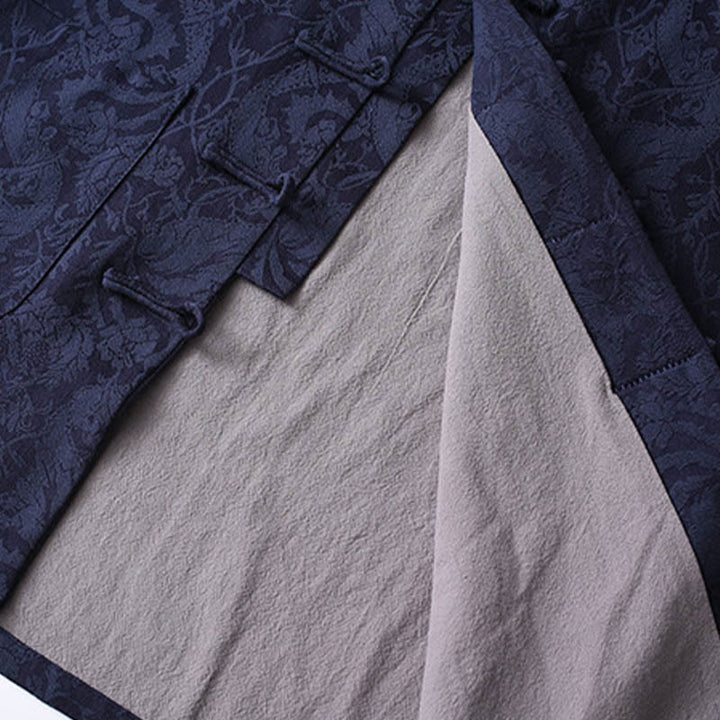 Buddha Stones 2 szt. męski garnitur Tang żakardowy wzór winorośli żaba-guzik bawełniany długi rękaw koszula spodnie zestaw - image 3