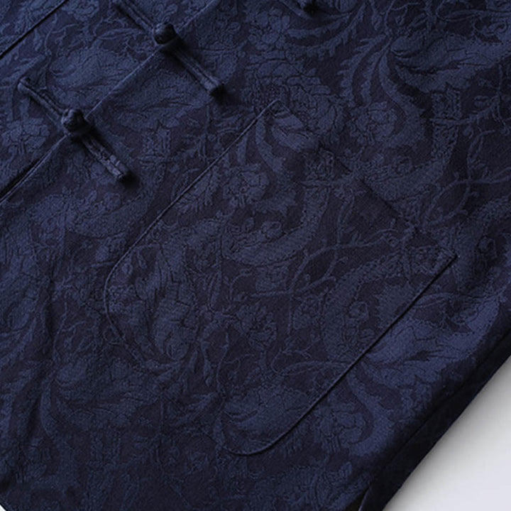 Buddha Stones 2 szt. męski garnitur Tang żakardowy wzór winorośli żaba-guzik bawełniany długi rękaw koszula spodnie zestaw - image 5