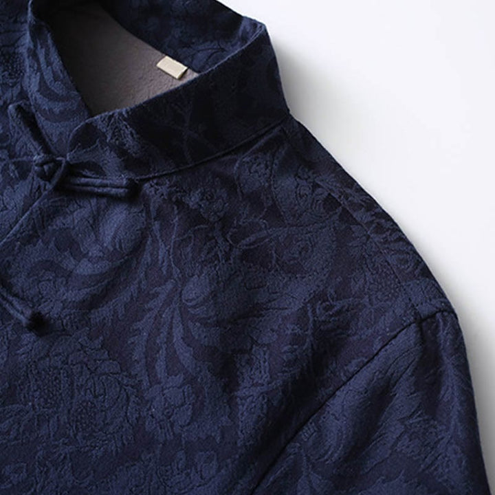 Buddha Stones 2 szt. męski garnitur Tang żakardowy wzór winorośli żaba-guzik bawełniany długi rękaw koszula spodnie zestaw - image 2