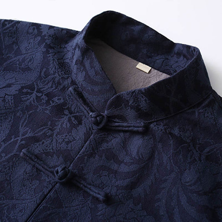 Buddha Stones 2 szt. męski garnitur Tang żakardowy wzór winorośli żaba-guzik bawełniany długi rękaw koszula spodnie zestaw - image 1