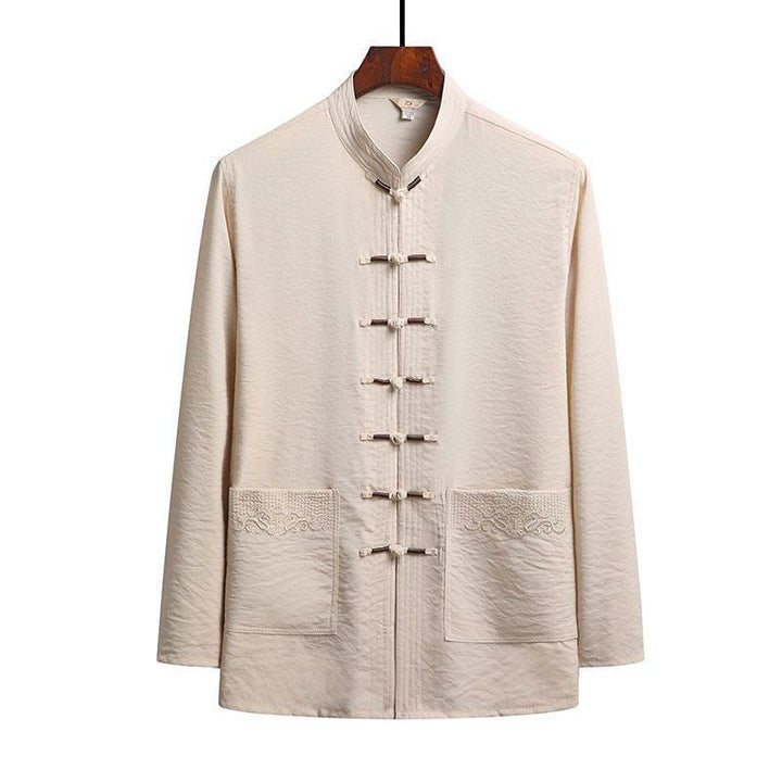 Buddha Stones 2 szt. Gładki garnitur męski z żabą i guzikami, długi rękaw, koszula, spodnie - For - Koszula - US/UK/AU44， EU54 (4XL) - image 19