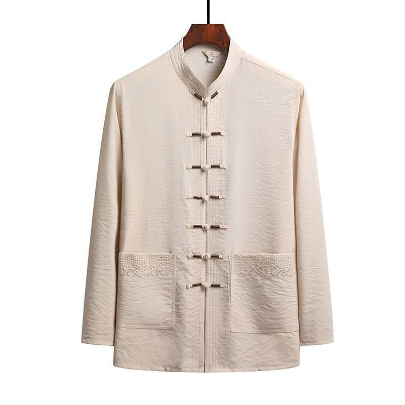 Buddha Stones 2 szt. Gładki garnitur męski z żabą i guzikami, długi rękaw, koszula, spodnie - For - Koszula - US/UK/AU42，EU52 (4XL) - image 17