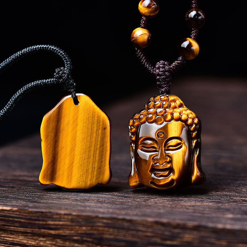 Buddha Stones Tygrysie Oko Sznurek Głowa Buddy Odwaga Naszyjnik Wisiorek - image 19