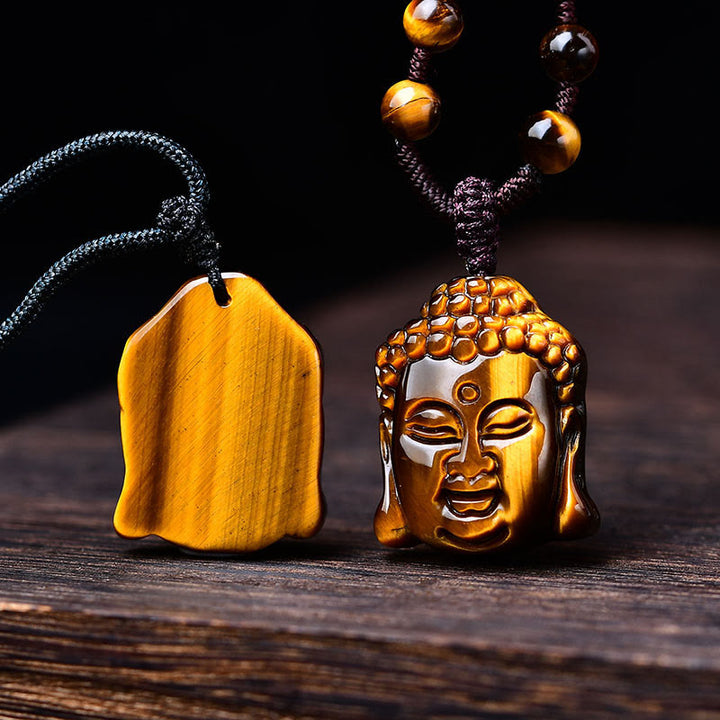 Buddha Stones Tygrysie Oko Sznurek Głowa Buddy Odwaga Naszyjnik Wisiorek - image 19
