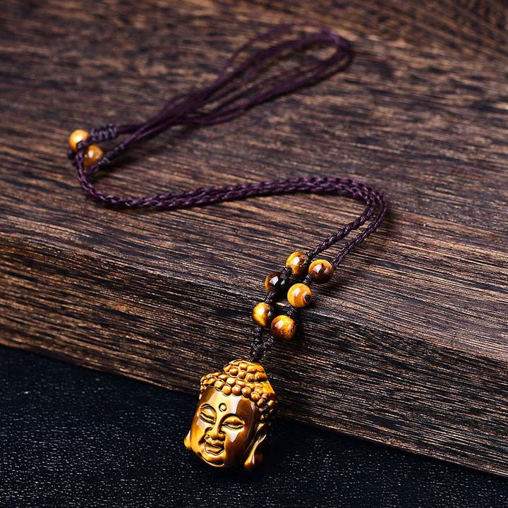 Buddha Stones Tygrysie Oko Sznurek Głowa Buddy Odwaga Naszyjnik Wisiorek - image 18