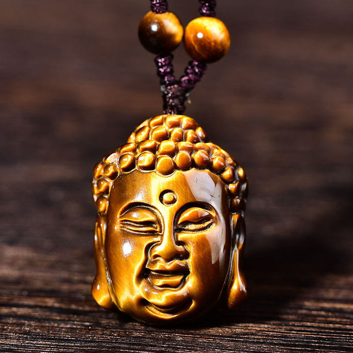 Buddha Stones Tygrysie Oko Sznurek Głowa Buddy Odwaga Naszyjnik Wisiorek - image 17