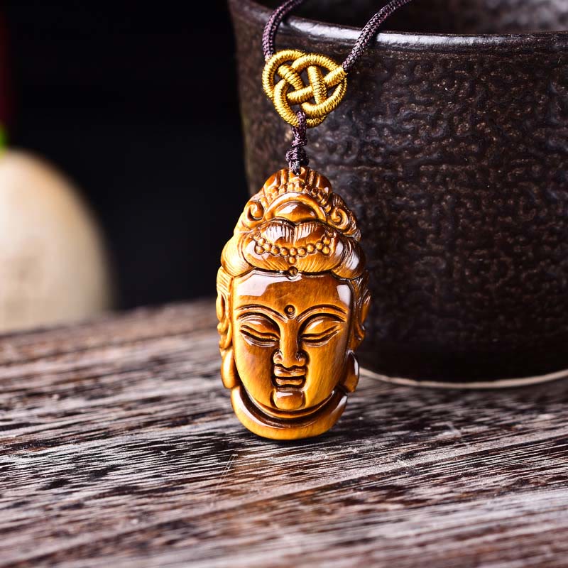 Buddha Stones Tygrysie Oko Kwan Yin Awalokiteśwara Głowa Sznur Siła Naszyjnik Wisiorek