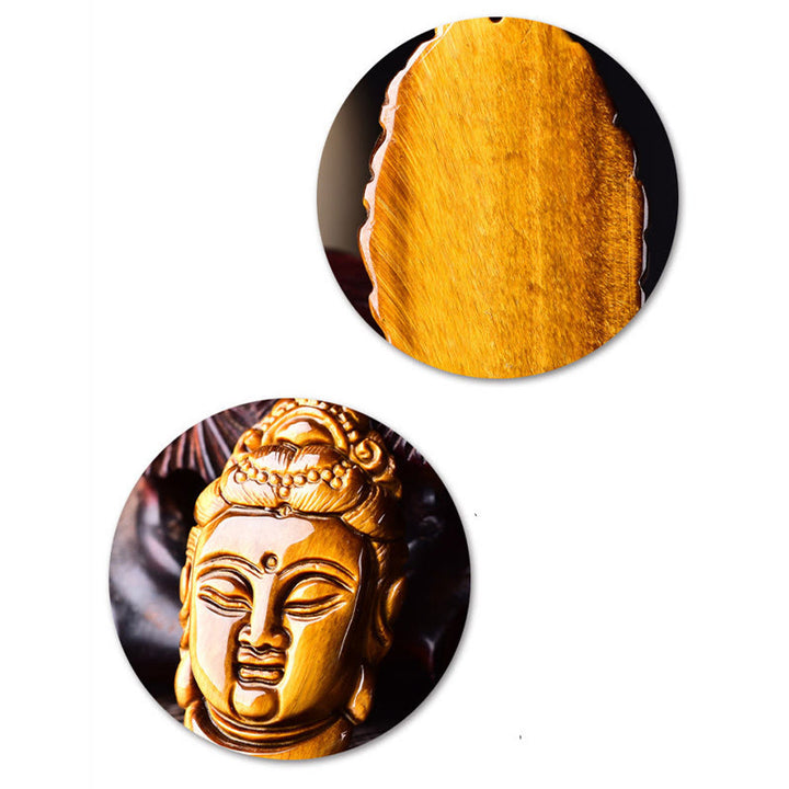 Buddha Stones Tygrysie Oko Kwan Yin Awalokiteśwara Głowa Sznur Siła Naszyjnik Wisiorek