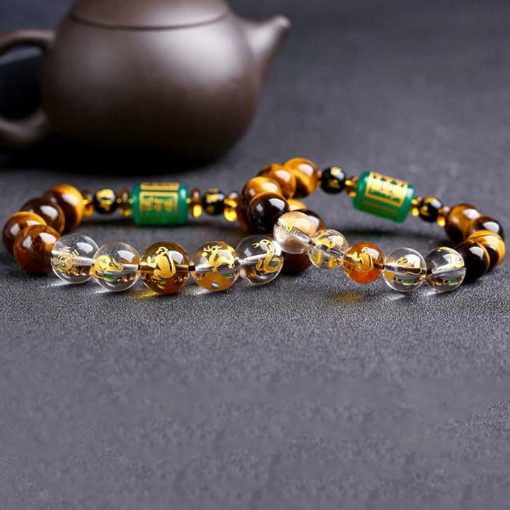 Bransoletka z Buddha Stones, chińskim znakiem zodiaku, tygrysim okiem i odwagą