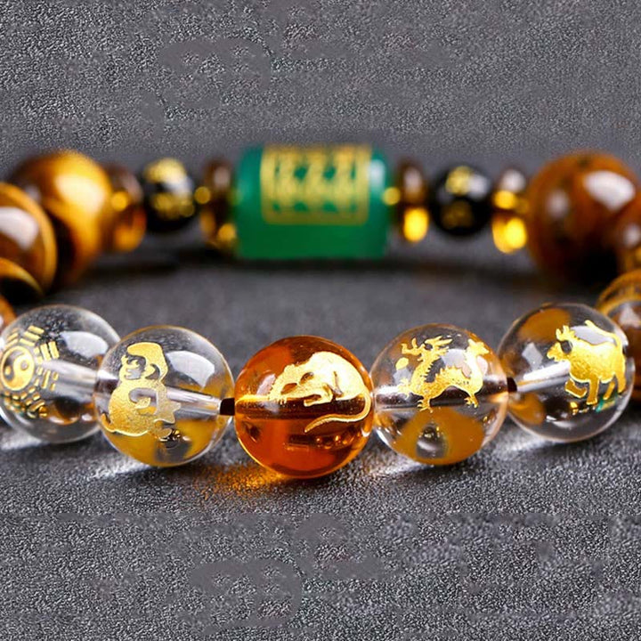 Bransoletka z Buddha Stones, chińskim znakiem zodiaku, tygrysim okiem i odwagą