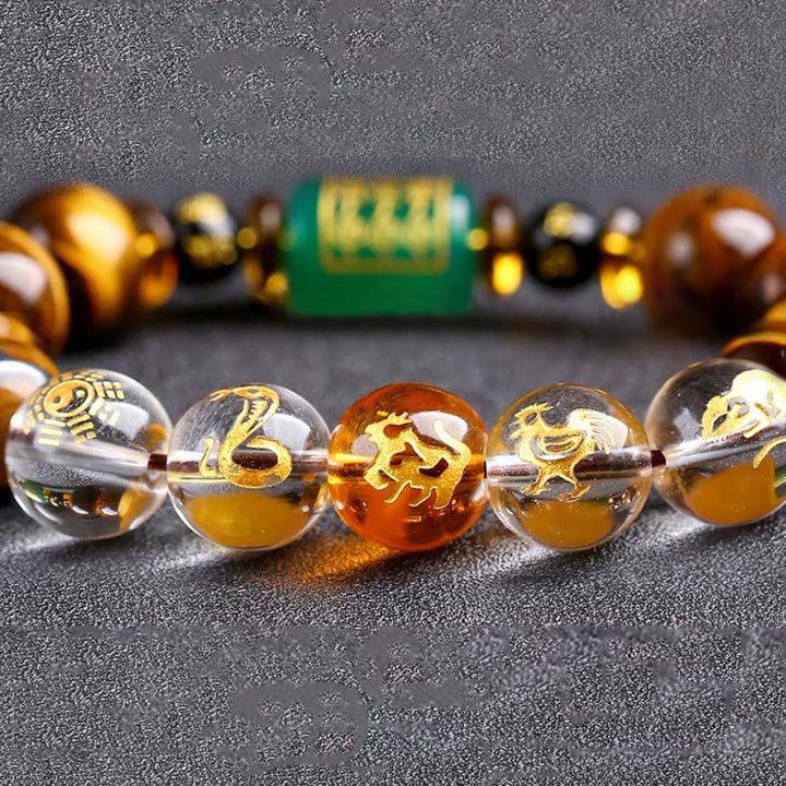 Bransoletka z Buddha Stones, chińskim znakiem zodiaku, tygrysim okiem i odwagą