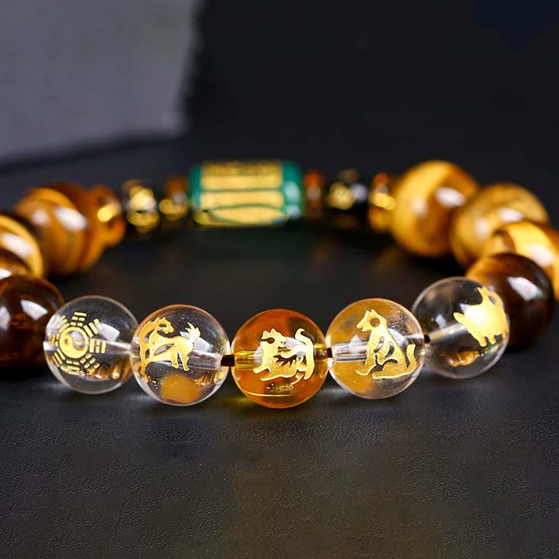 Bransoletka z Buddha Stones, chińskim znakiem zodiaku, tygrysim okiem i odwagą