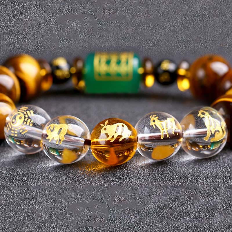 Bransoletka z Buddha Stones, chińskim znakiem zodiaku, tygrysim okiem i odwagą
