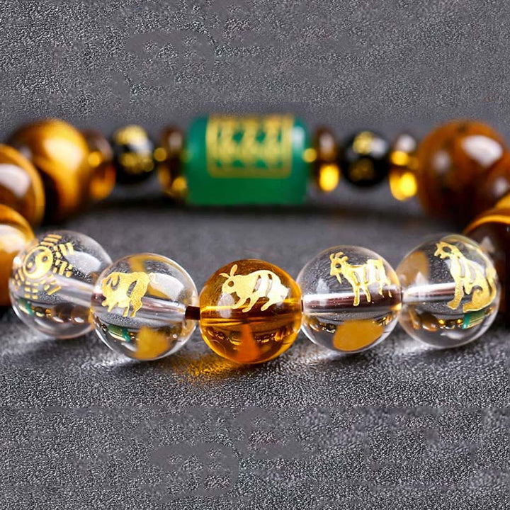 Bransoletka z Buddha Stones, chińskim znakiem zodiaku, tygrysim okiem i odwagą